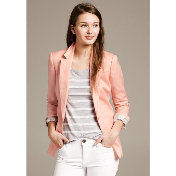 BANANA REPUBLIC Linen Cotton Summer Jacket Corpcore Office Perfect Peach Sz 12 - Picture 1 of 11